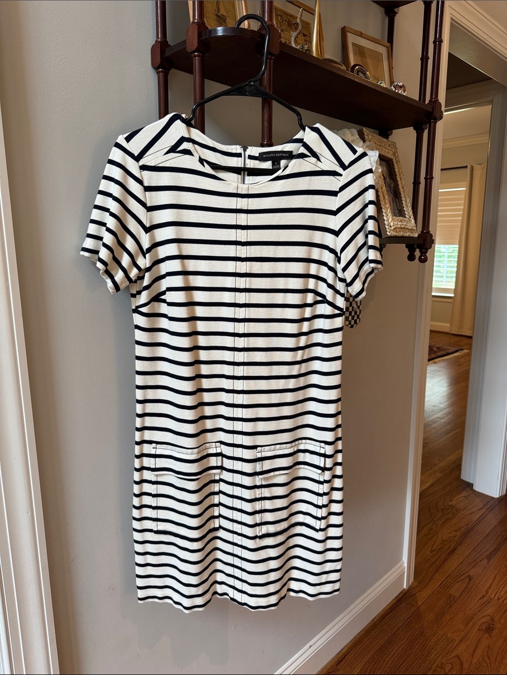 Banana Republic Black & White Striped Short-Sleeve Mini Dress